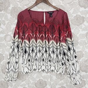 White House Black Market Printed Long sleeve Chiffon Blouse 12